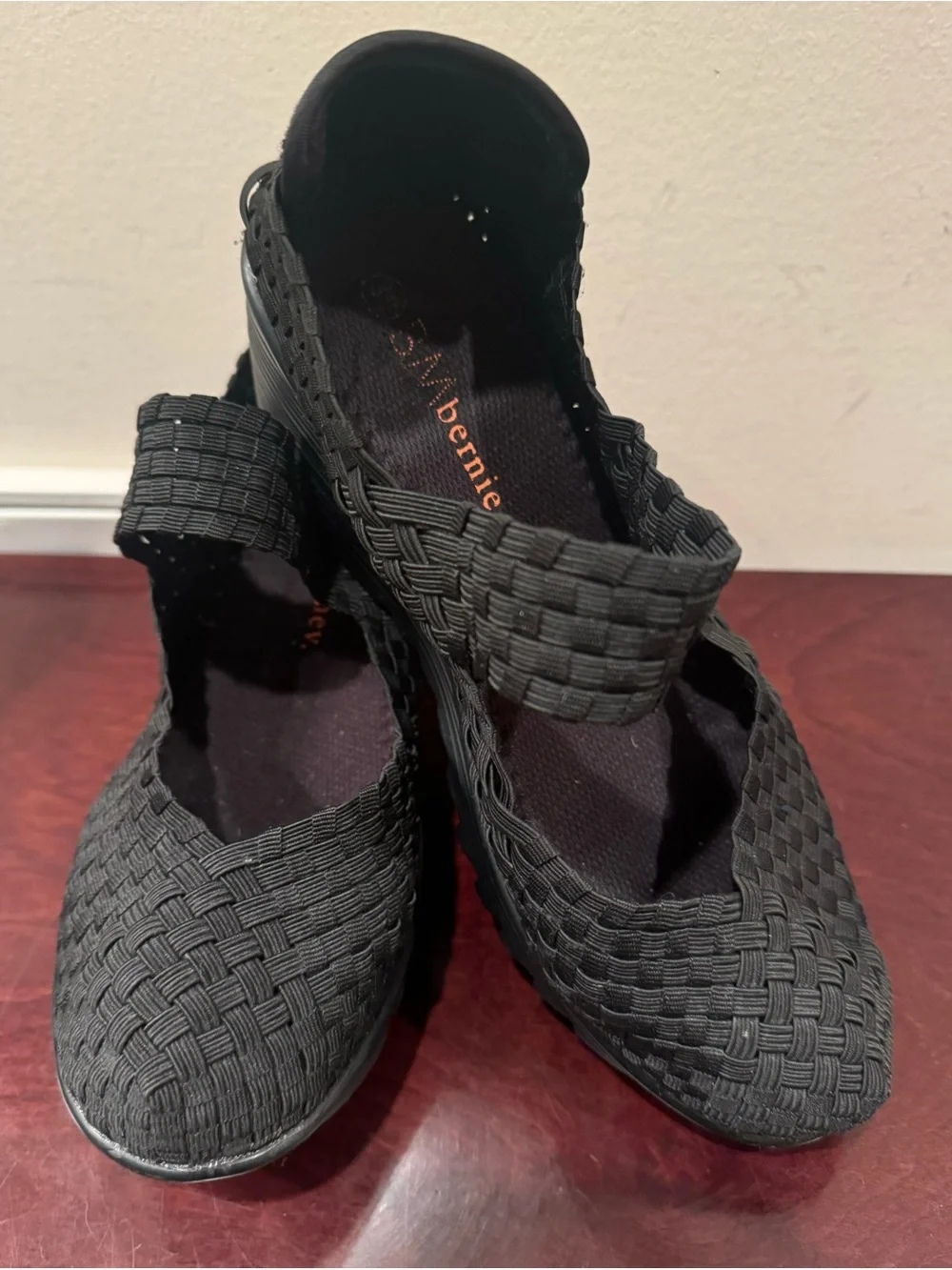 Women’s Bernie Mev. Black Woven Wedge Shoes - Size 38 ( US 7.5 )